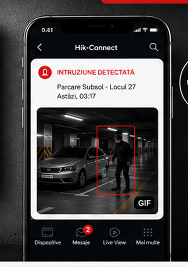 Exemplu ilustrativ de alertă cu imagini în aplicația Hik-Connect